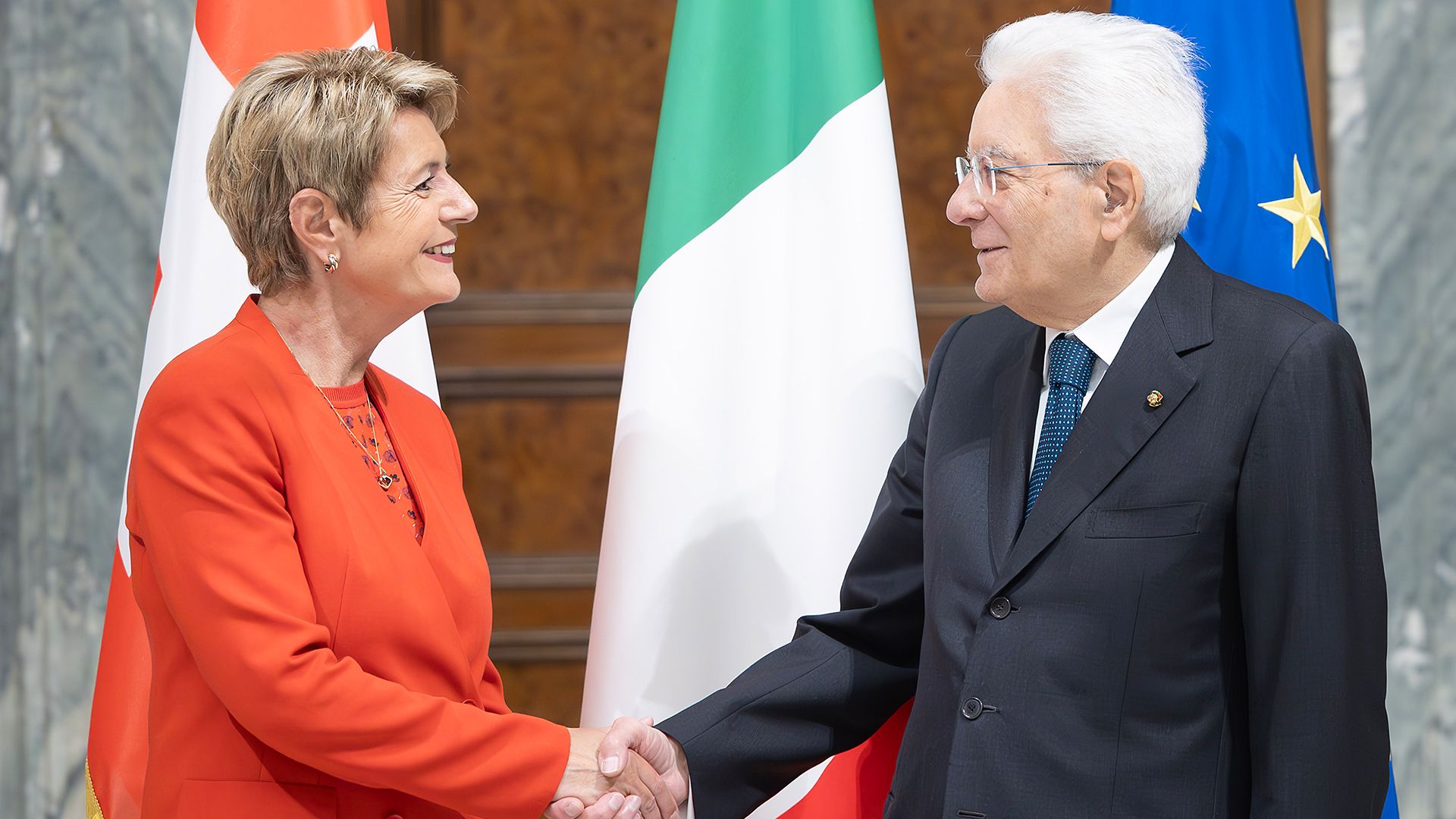 Der Präsident der Republik Sergio Mattarella trifft Karin Keller-Sutter, Präsidentin der Schweizerischen Eidgenossenschaft
