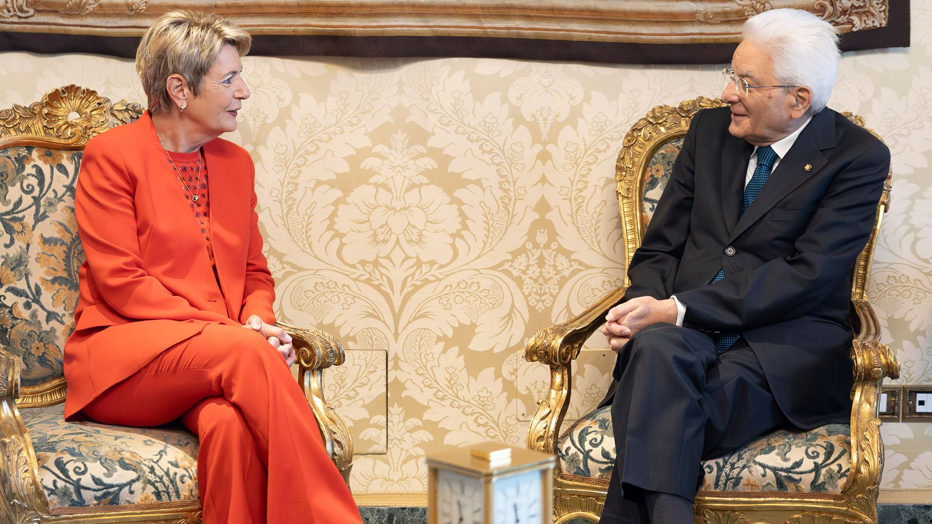 Der Präsident der Republik Sergio Mattarella trifft Karin Keller-Sutter, Präsidentin der Schweizerischen Eidgenossenschaft