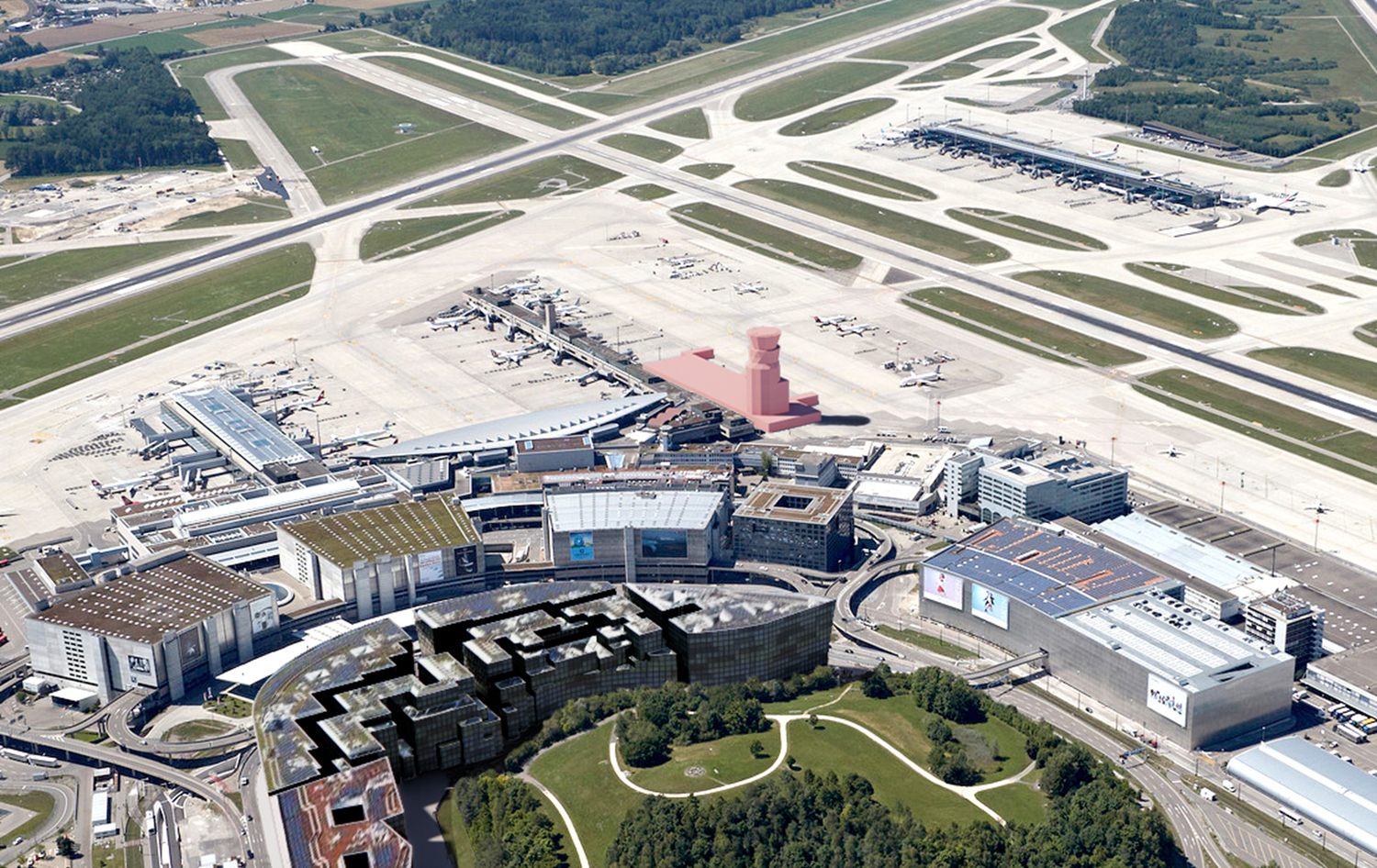 L’aeroporto di Zurigo con la nuova torre di controllo
