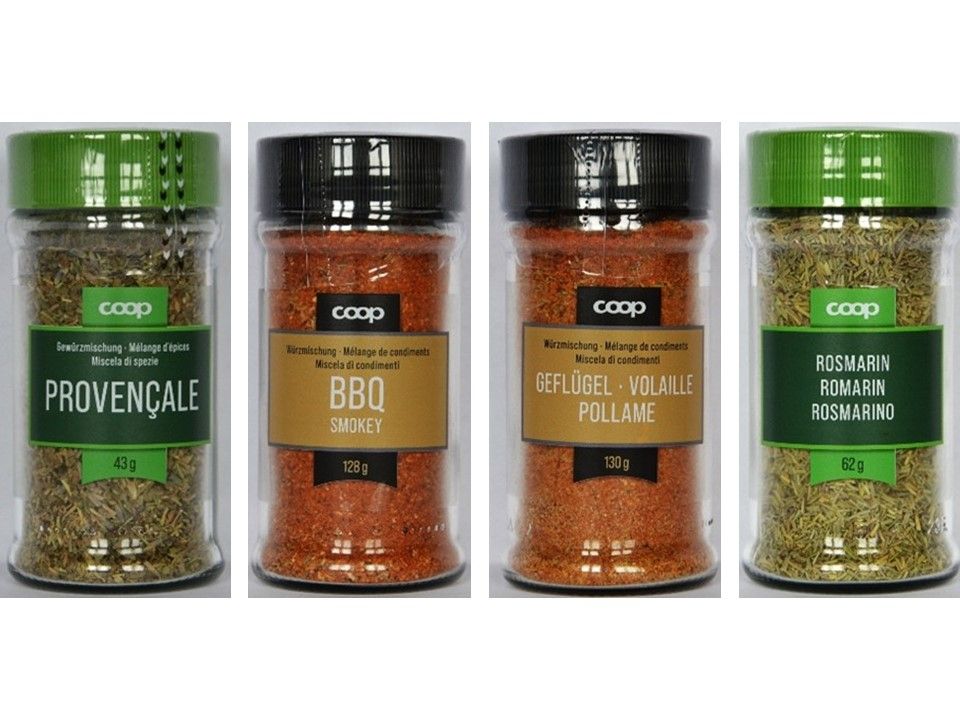 Miscela di spezie Provençale, Miscela di condimenti BBQ smokey, Miscela di condimenti Pollame, Rosmarino